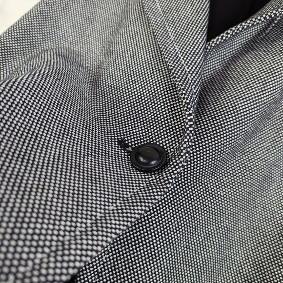 Talbots Blazer 12 Large Tweed Black White One Button Cuffed Cotton Crop Pleated - Picture 10 of 13